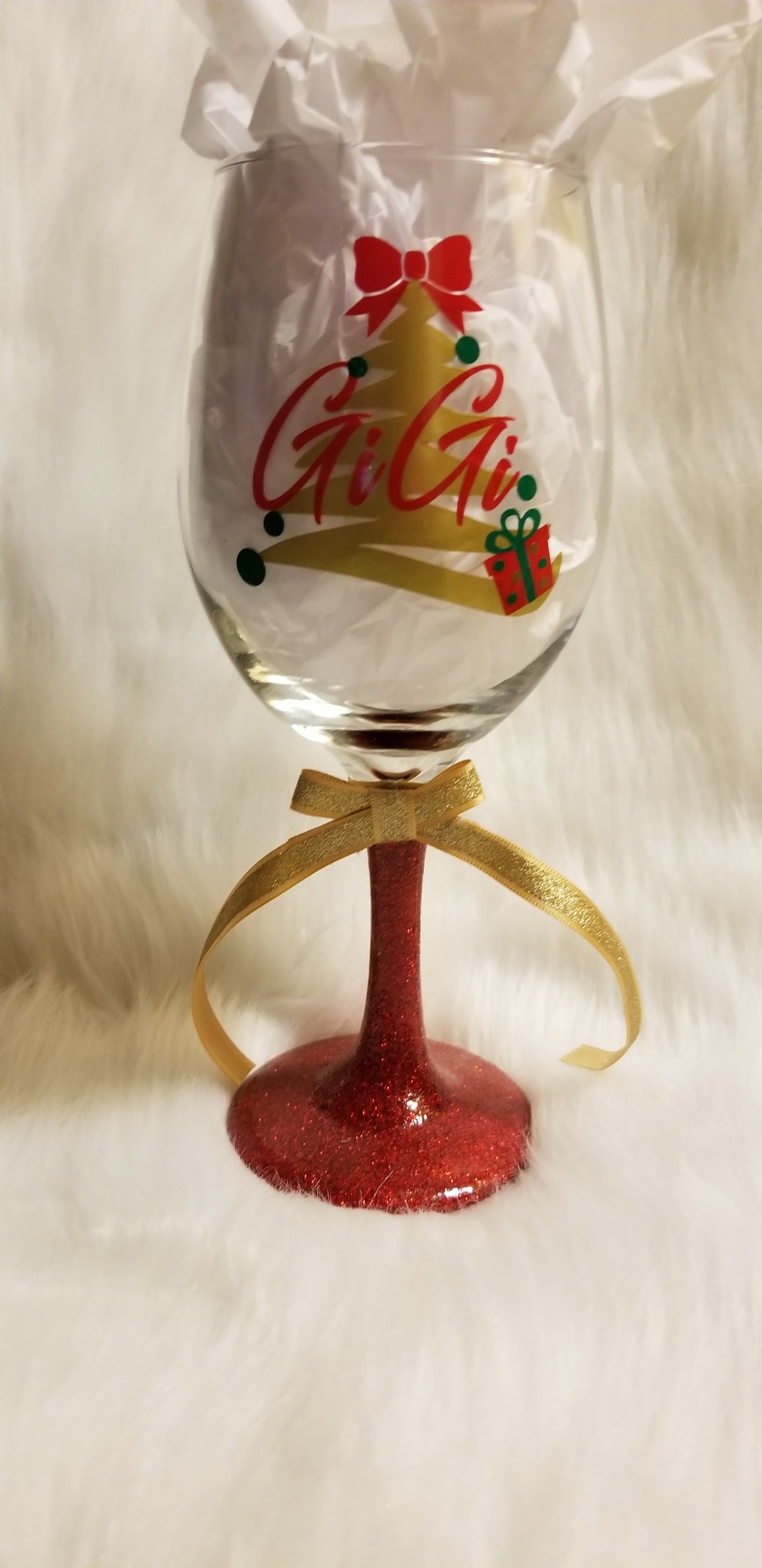 Personalized Gliiter Wine Glass (Christmas Tree)