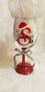 Personalized Glitter Wine Glass (Santa Hat)